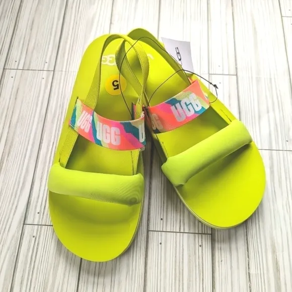 UGG Zuma Sling Slides in Sulfur Green with Padded Strap Big Girls Size 5