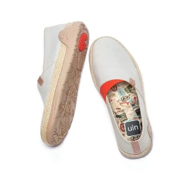 UIN Men's Espadrilles Slip Ons Canvas Walking Casual Shoes Marbella Creamy White