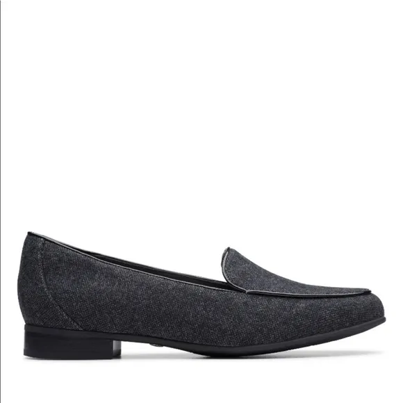 UnBlush Ease by Clark’s Gray Wool Blend Loafers Black Patent Thin Trim Size 8
