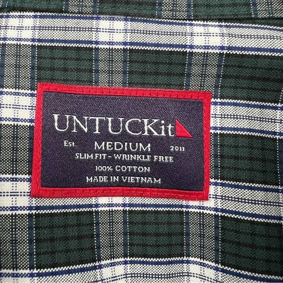 UNTUCK It Slim Fit Wrinkle Free Striped Plaid Check Collar Long Sleeves Shirt