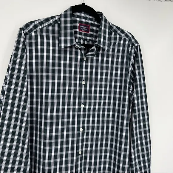 UNTUCK It Slim Fit Wrinkle Free Striped Plaid Check Collar Long Sleeves Shirt