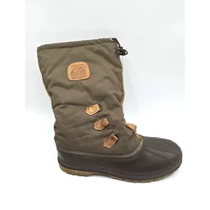 USA Sorel Kaufman Woodsman Green Nylon Felt Lined Steel Shank Duck Boots Mens 12
