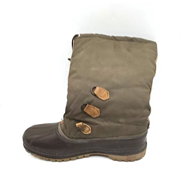 USA Sorel Kaufman Woodsman Green Nylon Felt Lined Steel Shank Duck Boots Mens 12