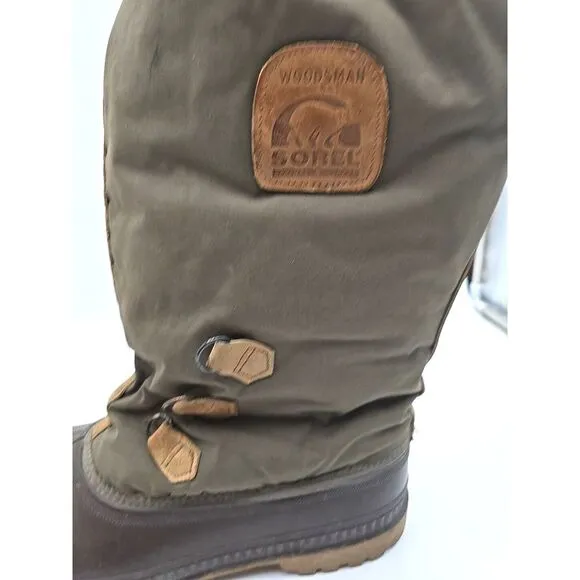 USA Sorel Kaufman Woodsman Green Nylon Felt Lined Steel Shank Duck Boots Mens 12