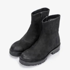 Vagabond Black Lug Leather Upper Fur Lined Boots in Size 7 4857-250-20