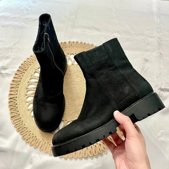 Vagabond Black Lug Leather Upper Fur Lined Boots in Size 7 4857-250-20