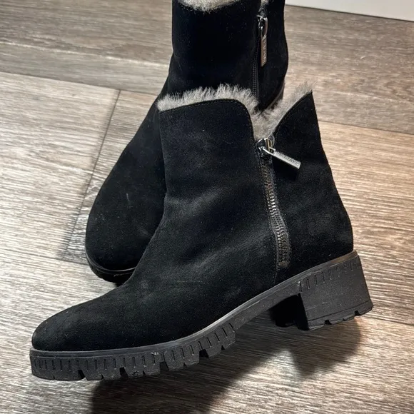 Valdini Black Suede Ankle Boots fur lined snow boots women’s size 8 (b116)