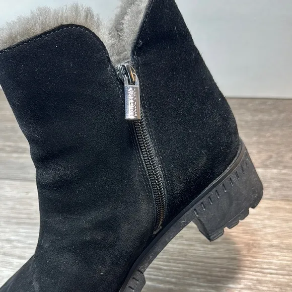 Valdini Black Suede Ankle Boots fur lined snow boots women’s size 8 (b116)