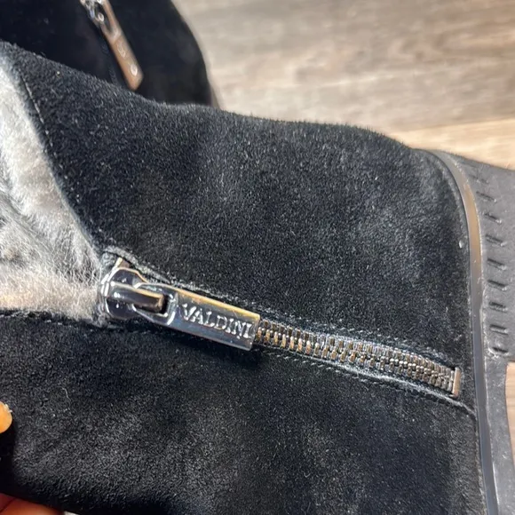 Valdini Black Suede Ankle Boots fur lined snow boots women’s size 8 (b116)