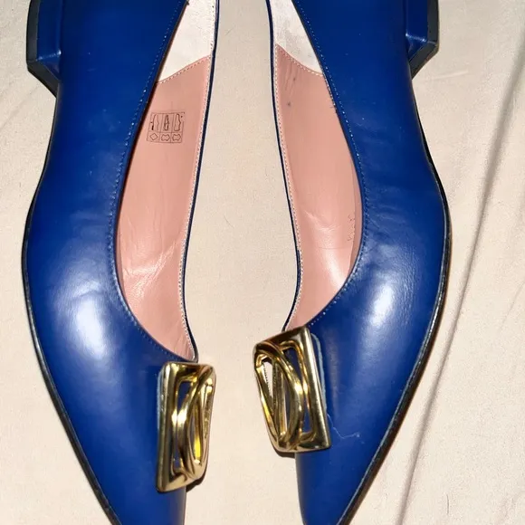 Valentino Blue Flats with Gold Accents