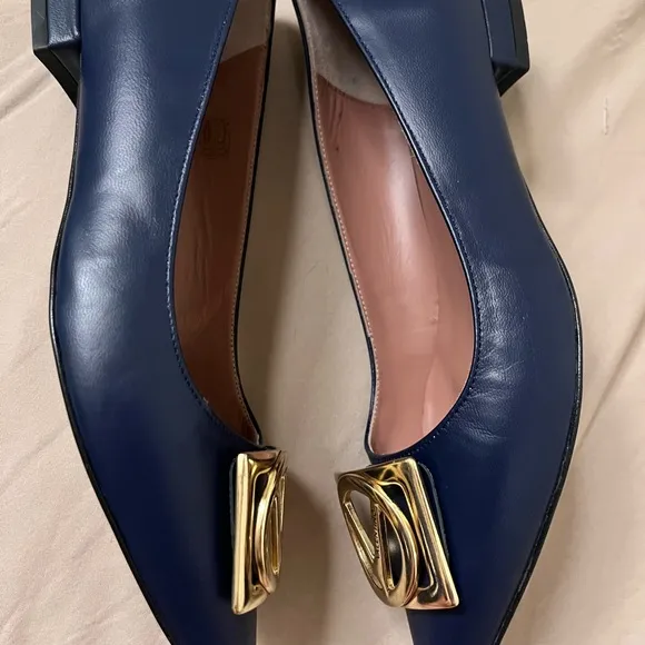 Valentino Blue Flats with Gold Accents