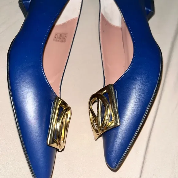 Valentino Blue Flats with Gold Accents