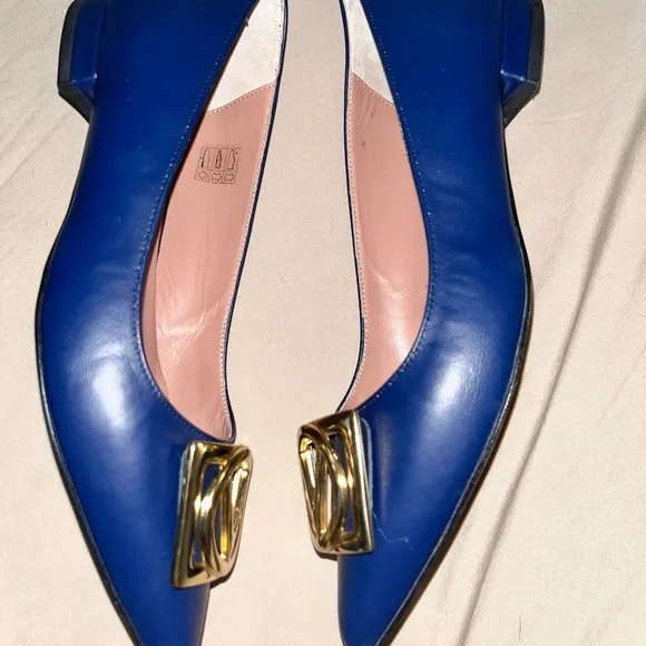 Valentino Blue Flats with Gold Accents