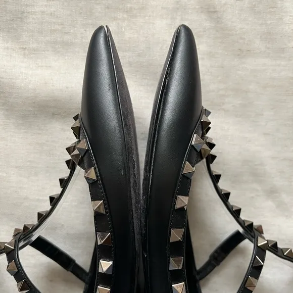 Valentino Garavani Noir Rockstud Cage Flats EU 37 US 7 Black Pointed Toe