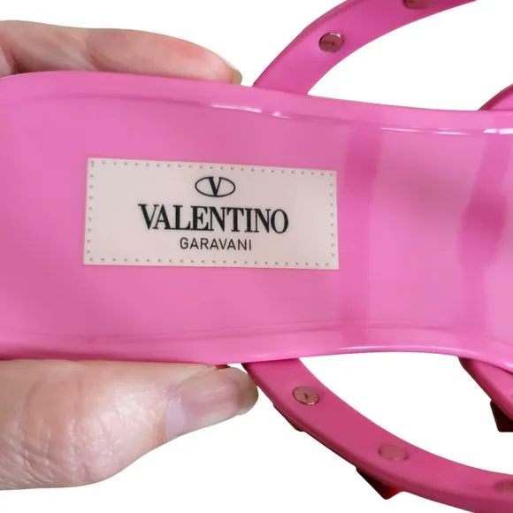 Valentino Garavani Rockstud Pink Red Thong Sandals Flat Rubber Flip Flop 7 37