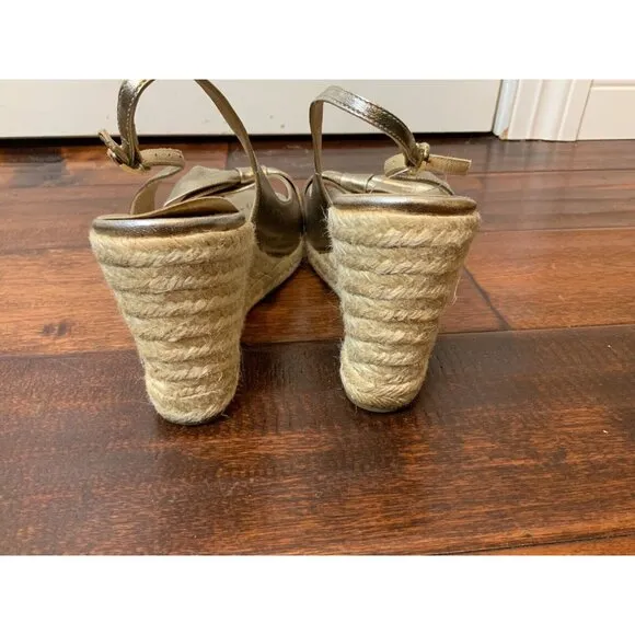 Valentino Garavani Silver Leather Bow Espadrilles Wedge Heels, Size 9 | 39