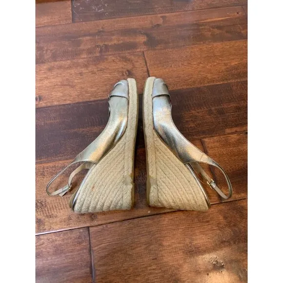 Valentino Garavani Silver Leather Bow Espadrilles Wedge Heels, Size 9 | 39