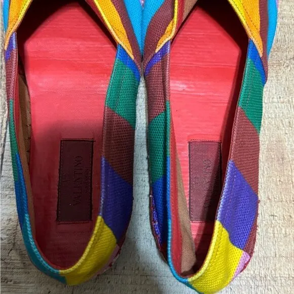 Valentino Multicolor Chevron Print Canvas Espadrilles Size 40