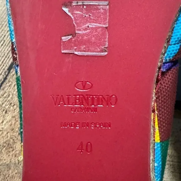 Valentino Multicolor Chevron Print Canvas Espadrilles Size 40