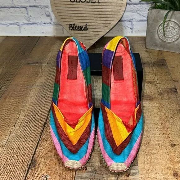Valentino Multicolor Chevron Print Canvas Espadrilles Size 40