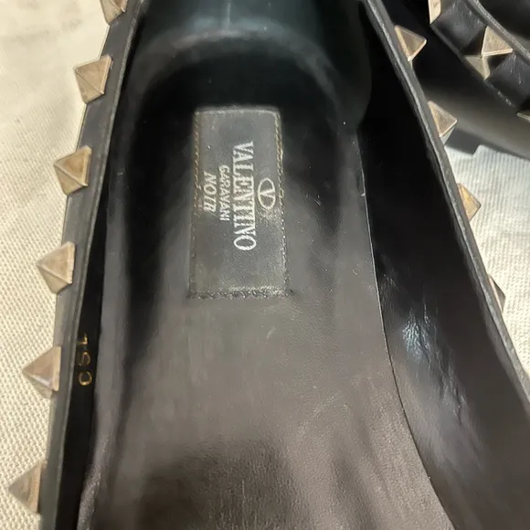 Valentino Noir Women’s Black Leather Gunmetal Rock Stud Pointed Toe Flats