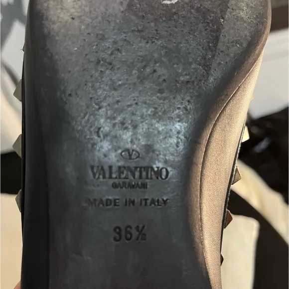 Valentino Noir Women’s Black Leather Gunmetal Rock Stud Pointed Toe Flats