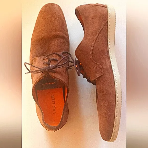 VAN LIER(Dutch Import) Suede Lace up Loafers-Size 11- Tobacco Brown