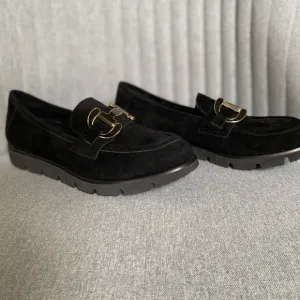 Vaneli Black and Gold Flats with Metal Buckle