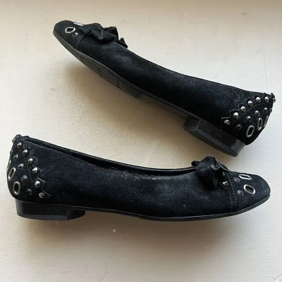 Vaneli Thisbe Black Suede Embellished Flats w/ Pointed Toes Women’s Size 6.5 M