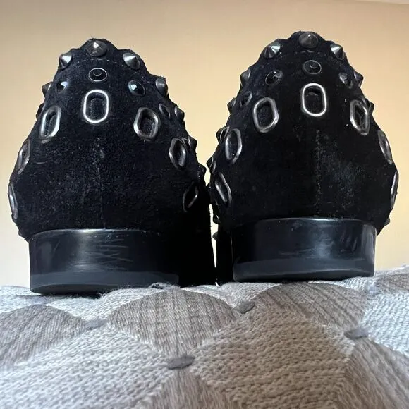 Vaneli Thisbe Black Suede Embellished Flats w/ Pointed Toes Women’s Size 6.5 M