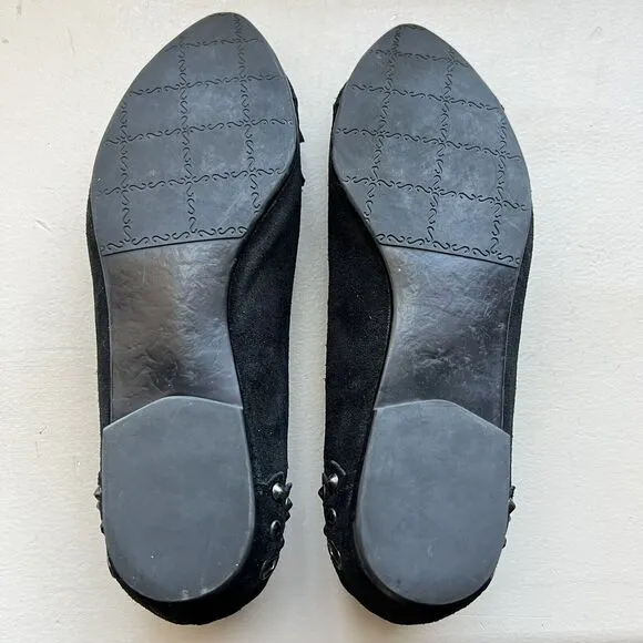Vaneli Thisbe Black Suede Embellished Flats w/ Pointed Toes Women’s Size 6.5 M