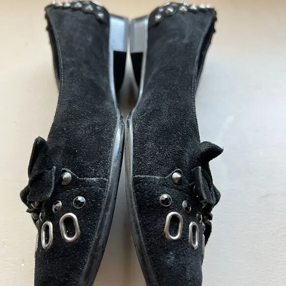 Vaneli Thisbe Black Suede Embellished Flats w/ Pointed Toes Women’s Size 6.5 M