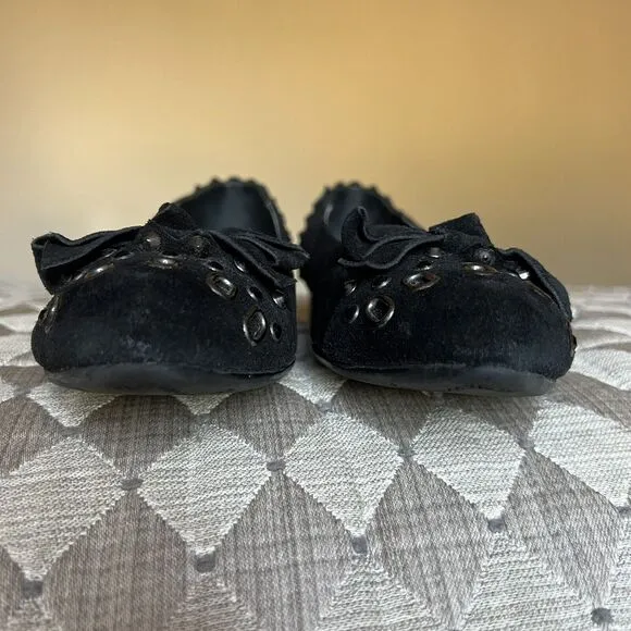 Vaneli Thisbe Black Suede Embellished Flats w/ Pointed Toes Women’s Size 6.5 M