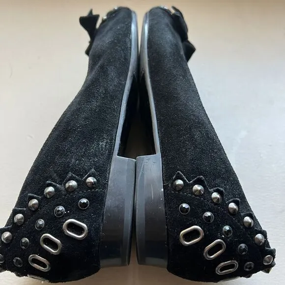 Vaneli Thisbe Black Suede Embellished Flats w/ Pointed Toes Women’s Size 6.5 M