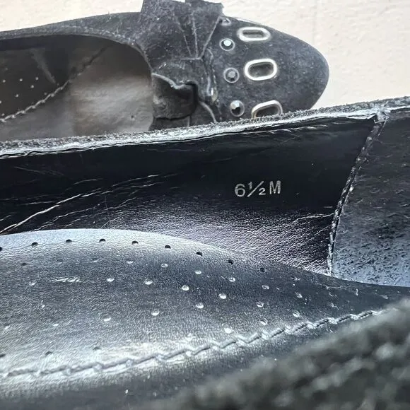 Vaneli Thisbe Black Suede Embellished Flats w/ Pointed Toes Women’s Size 6.5 M
