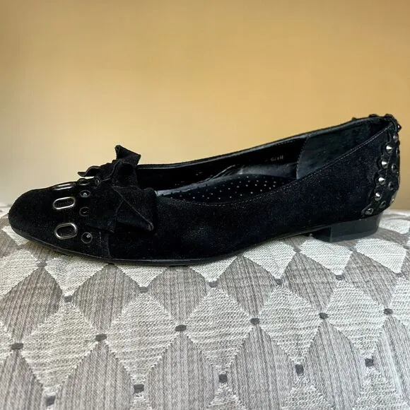 Vaneli Thisbe Black Suede Embellished Flats w/ Pointed Toes Women’s Size 6.5 M