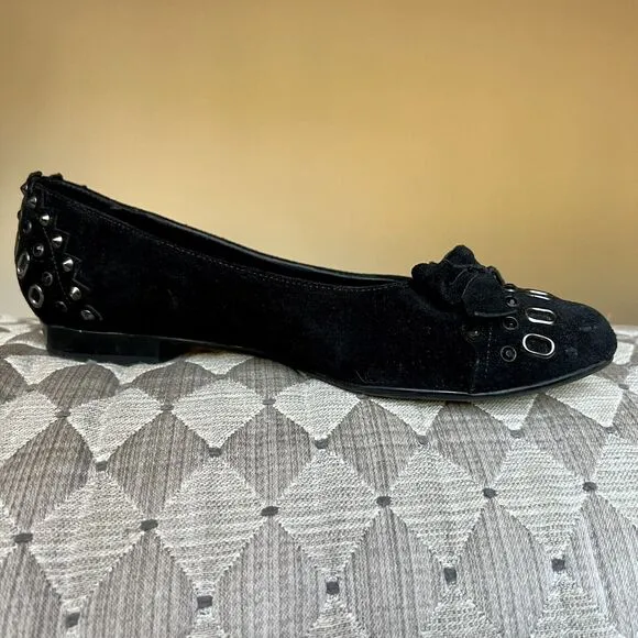Vaneli Thisbe Black Suede Embellished Flats w/ Pointed Toes Women’s Size 6.5 M