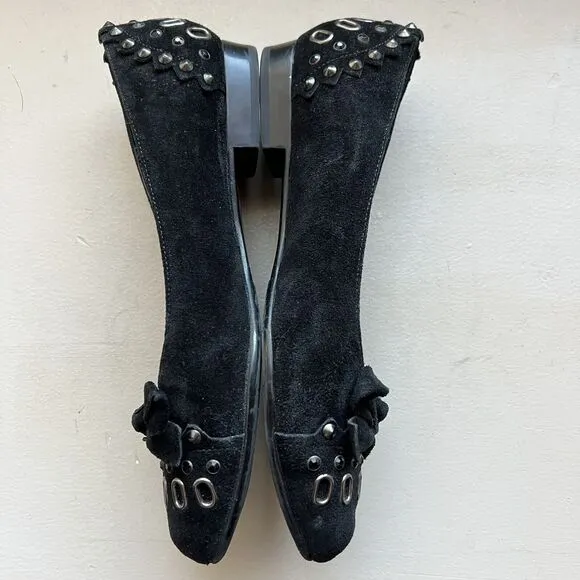 Vaneli Thisbe Black Suede Embellished Flats w/ Pointed Toes Women’s Size 6.5 M