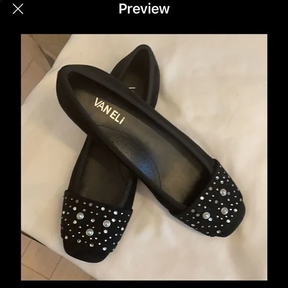 VANELI BLACK SUEDE EMBELLISHED BALLET FLAT…