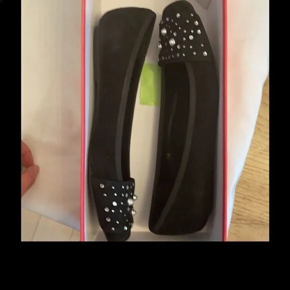 VANELI BLACK SUEDE EMBELLISHED BALLET FLAT…