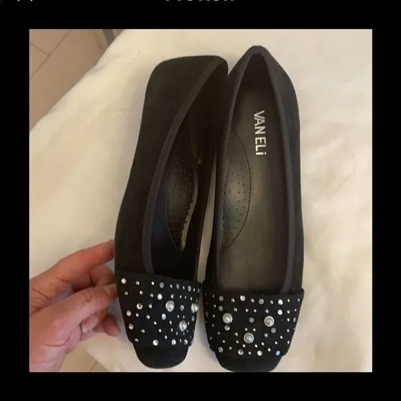 VANELI BLACK SUEDE EMBELLISHED BALLET FLAT…