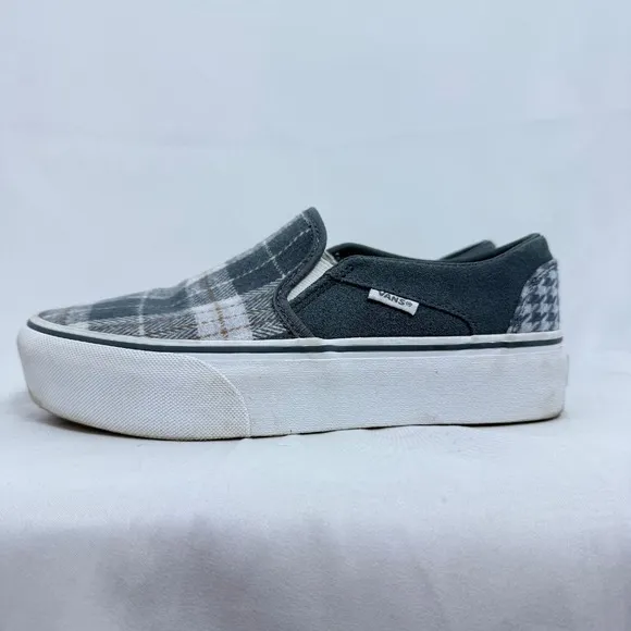 Vans Asher Platform Slip On Sneakers Plaid Houndstooth Skate Shoes Women's 6.5