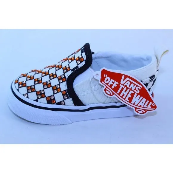 Vans Asher Slip-On Black White Crystal Sneakers 5M