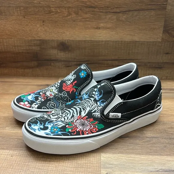 Vans Black Slip-On Sneakers with Colorful Floral Design