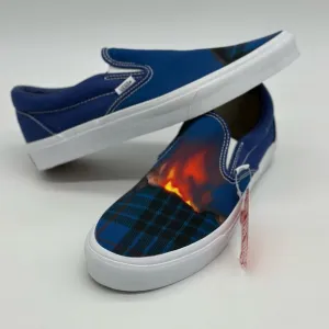 Vans Blue Slip-On Sneakers with Flame Design