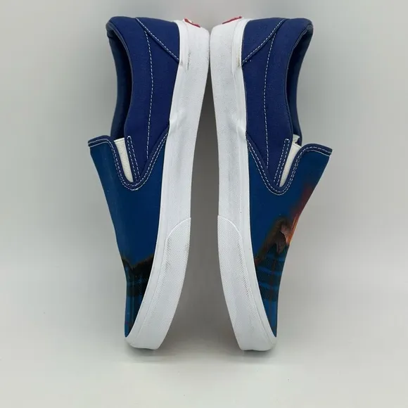 Vans Blue Slip-On Sneakers with Flame Design