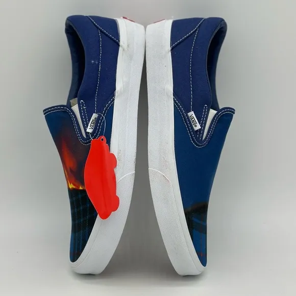 Vans Blue Slip-On Sneakers with Flame Design