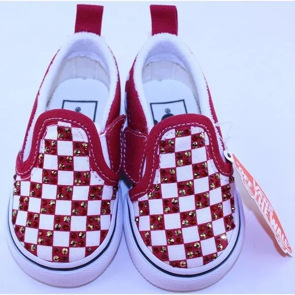 Vans Checkerboard Classic Slip-On Red Sneakers 3.5