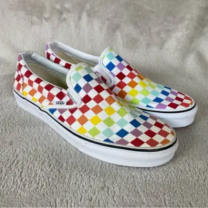 Vans Checkerboard Mens Slip On Sneaker Skate Shoes 10 White Red Canvas NEW