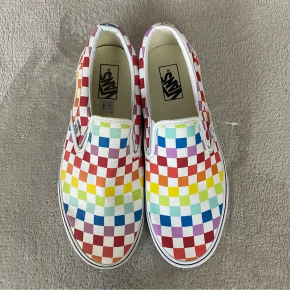 Vans Checkerboard Mens Slip On Sneaker Skate Shoes 10 White Red Canvas NEW